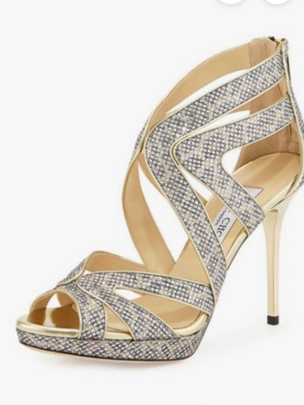 Jimmy Choo Gold and Leopard-Print Glitter Strappy Stiletto Sandal